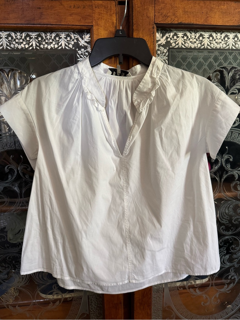 Sea New York White Short-Sleeve Ruffle V-Neck Blouse